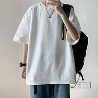 顶峰保罗（Dingfengbaoluo）日系纯色纯棉短袖t恤男士夏季基础款宽松白色打底内搭T2100白L L（110-140斤）