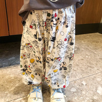 棉绸防蚊裤夏季薄款女童米奇长裤子亲子男童灯笼裤家居裤睡裤女