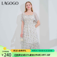 lagogo拉谷谷茶歇法式碎花连衣裙女2024夏方领收腰修身仙女裙 混色(Y0) L