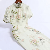 戚薇旗袍新2024年改良年轻款气质高端少女夏季清新淡雅国风连衣裙 绿色 S