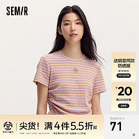 森马（Semir）短袖T恤女短款正肩星星镂空2024夏季紧身抽绳条纹衫俏皮 红色调00366 155/80A/S