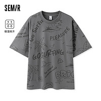 森马（Semir）短袖T恤男2024夏季吸湿排汗潮流满印上衣宽松落肩休闲装 深灰20902 180/96A/XL