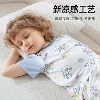 贝肽斯儿童睡衣夏季薄款纯棉空调服男女童冰丝凉感短袖宝宝家居套装 田园时光 110cm