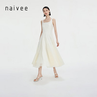 纳薇（naivee）naivee纳薇24夏法式复古气质度假赫本风压褶A字背心裙连衣裙 乳白 乳白 165/88A/L