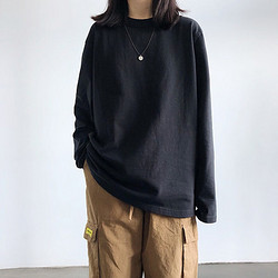 H 长袖T恤女2023秋季新款白色学生内搭打底衫韩版上衣服女 黑色 XXL