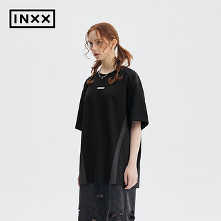 英克斯（inxx）【INXX】APYD 撞色拼接短袖T恤男女同款美式复古圆领五分袖上衣潮 黑色 XL