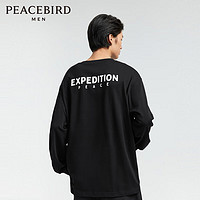 PEACEBIRD 太平鸟 女装 太平鸟男装长袖T恤男美式宽松内搭潮流打底衫 黑色 XXL