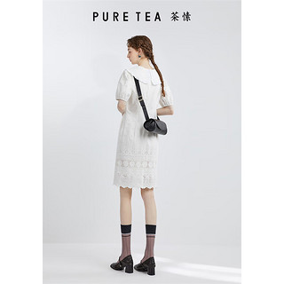 茶·愫（PURE TEA）绣花泡泡袖荷叶边翻领连衣裙puretea茶愫女镂空短裙2024年夏 暮白 S