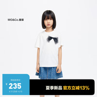 little MO&Co.吸湿速干 little moco童装24夏装女童甜酷蝴蝶结短袖T恤衫 本白色 110/56