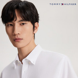 TOMMY HILFIGER【净色合身】24春夏男牛津纺简约绣标短袖衬衫78J8436 白色YCI XS(：100-120斤)