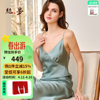 丝界真丝睡裙女春夏法式吊带裙高级感缎面性感睡衣家居服 蓝色 M