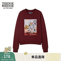 TEENIE WEENIE 小熊圆领套头卫衣印花上衣少女心设计感女春装 酒红色 165/M