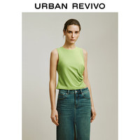 URBAN REVIVO 夏季女收褶圆领修身背心 UWH440038 浅薄绿 S