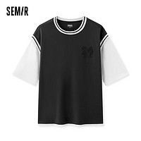 森马（Semir）短袖T恤男2024夏假两件上衣oversize运动球服 灰白色调00321 170/88A/M