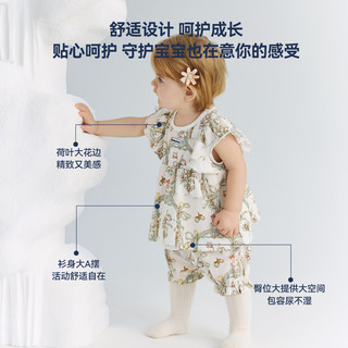 DOMIAMIA哆咪呀儿童家居服宝宝睡衣女童男童短袖针织肩开分体套装背心套装 背心套装-奥斯花港 上衣：80/48 裤子：80/47