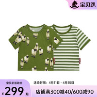 Milkbarn【2件装】2024儿童短袖T恤宝宝夏季上衣男女童休闲童装两件套 黑脸小羊羔-墨绿条纹 80cm