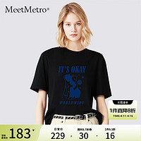 MeetMetro玛依尔黑色短袖T恤2024夏季百搭休闲宽松圆领上衣 黑色 XL