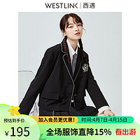 WESTLINK 西遇 小西装外套女年春新款jk学院风短款百搭休闲西服D0210123 黑色 L