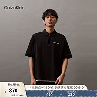 Calvin Klein Jeans24春夏男士刺绣拉链半襟纯棉宽松短袖POLO衫J325369 BEH-太空黑 XL