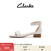 Clarks 其乐 女鞋春夏法式方头粗跟一字带动物纹平底搭扣沙滩凉鞋女