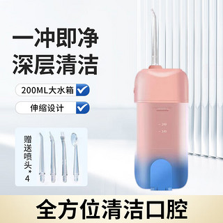 狮护 冲牙器家用洗牙器洁牙器水牙线充电伸缩便携式全身水洗正畸喷嘴教师节礼物送男女友 豪华粉 4支喷头