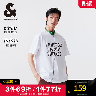 杰克·琼斯（JACK&JONES）夏季潮趣味字母印花款宽松重磅凉感短袖T恤男224201211 A06本白色 常规 A06本白色 190/108A/XXL