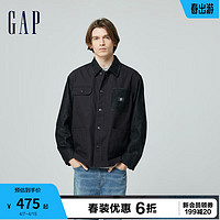 Gap男装2024春季logo撞色拼接口袋长袖翻领外套夹克877196 黑色 170/92A (M) 亚洲尺码