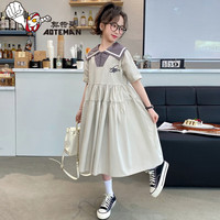 奥特曼女童连衣裙夏季2024时尚儿童洋气学院风短袖长裙中大童公主裙 灰色 120码  (110cm  6-7岁左右)c