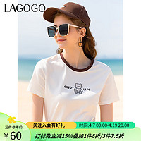 La·go·go 拉谷谷 lagogo拉谷谷快乐熊撞色休闲T恤女夏季新款修身甜美春季内搭短袖 本白色（V1） 155/S/36