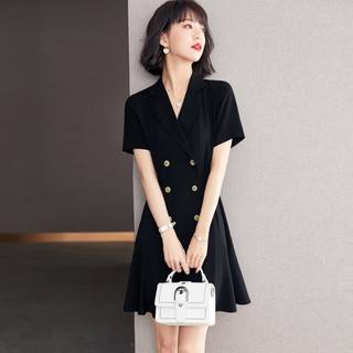 FEISIMI2024夏季连衣裙女士衣服女装夏天气质女神范法式西装裙子 黑色 L