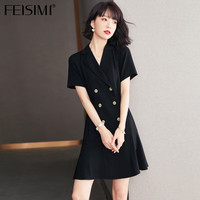 FEISIMI2024夏季连衣裙女士衣服女装夏天气质女神范法式西装裙子 黑色 L