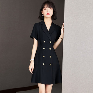 FEISIMI2024夏季连衣裙女士衣服女装夏天气质女神范法式西装裙子 黑色 L