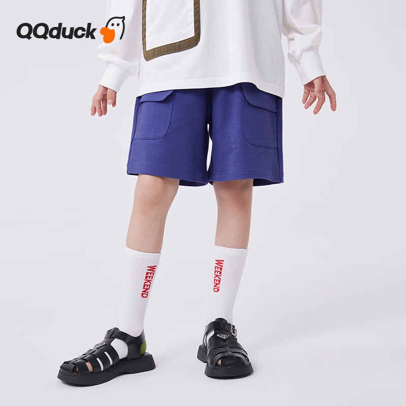 可可鸭（QQ DUCK）童装儿童裤子男童短裤女童针织宽松裤大童衣服百搭短裤深紫；160