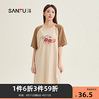 SANFU 三福 2024夏季抗菌睡裙女可爱印花宽松短袖睡衣裙子棉质家居服 樱桃咖 均码