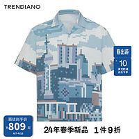 TRENDIANO微阔印花休闲衬衫2024年夏季潮流男士衬衫款设计感 灰蓝 L