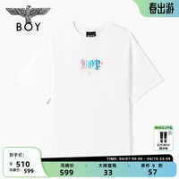 BOY LONDON24夏男女同款樱花图案炫彩鹰标针织短袖T恤N01740 白色 L