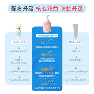 小浣熊奥拉氟儿童牙膏宝宝低氟防蛀防龋齿固齿3-12岁儿童防蛀牙膏 【草莓+橙心味】奥拉氟儿童牙膏120g