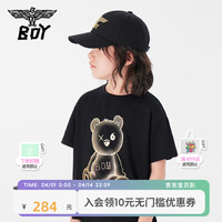 BOY JUNIOR24夏季儿童T恤烫金晕染logo金鹰印花纯棉短袖男女童 黑色 120