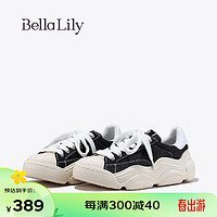 Bella Lily2024春季增高减龄帆布鞋女贝壳头板鞋舒适运动鞋 黑色 35