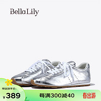 Bella Lily2024春季金色潮流阿甘鞋女显脚小平底鞋牛皮德训鞋 银色 36