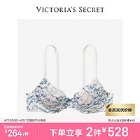 VICTORIA'S SECRET 性感花漾蕾丝覆面超薄无衬文胸胸罩女士内衣 68SA白底蓝色花卉印花 11237436 36B