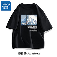 JEANSWEST 真维斯 纯棉宽松t恤男夏季男士短袖体恤ins设计感上衣潮