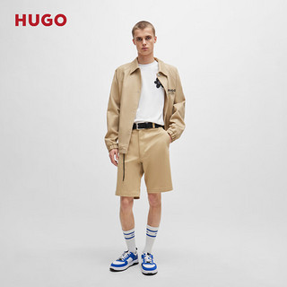 HUGO男士2024夏季徽标艺术图案装饰棉质平纹针织 T 恤 100-白色 EU:L