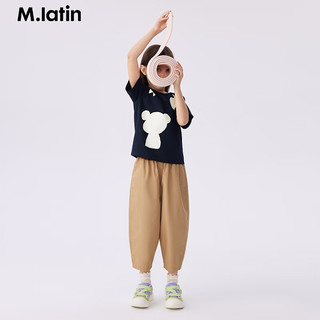 M.Latin/马拉丁童装24夏女大童不规则印花螺纹短袖T恤 藏青 150cm