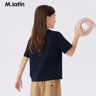 M.Latin/马拉丁童装24夏女大童不规则印花螺纹短袖T恤 藏青 150cm