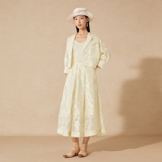 例外（EXCEPTION）【新中式】女装2024夏季半身裙提花新中式褶皱设计裙子女 米白 34Y(155/80Y)