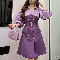 粉红大布娃娃连衣裙春季气质时尚衬衫式裙子 紫色 S