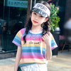 艾卡诺 I.KARNOW女童短袖t恤2024夏季纯棉潮T儿童韩版宽松条纹上衣中大童夏装 3505彩虹条纹 120cm