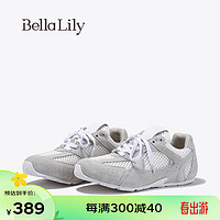 Bella Lily2024春季网面透气阿甘鞋女轻便老爹鞋显瘦平底鞋子 灰色 38