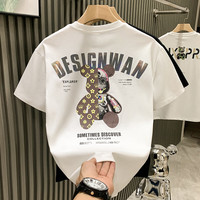 得芊逸欧洲站时尚潮牌夏季欧货小熊印花短袖t恤男圆领半袖青年体恤 白色 2XL(130-145斤内)